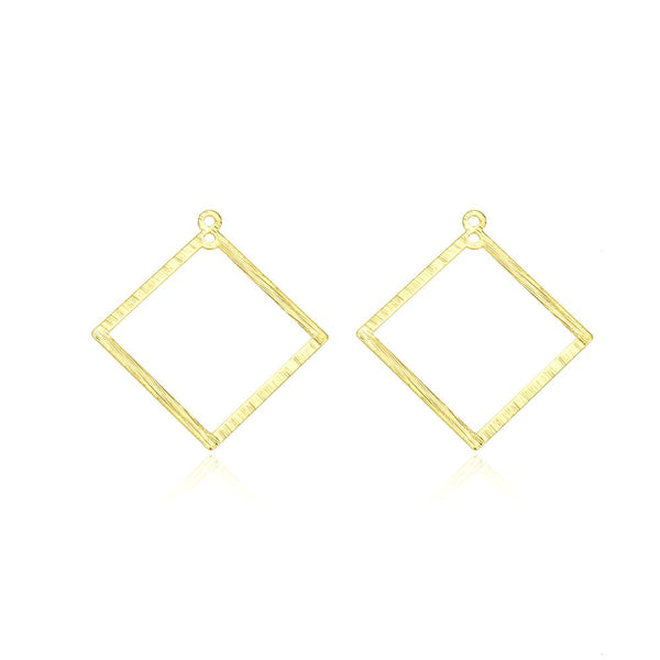 10pcs 15mm 2-Hole Square Drop Pendants, Tarnish Resistant, 18K Yellow Gold Plated Brushed Brass, BF-A1