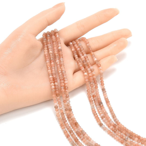 Natural Pink Moonstone Gemstone Tiny Small Faceted Rondelle Beads, 4x3mm, Hole ID 0.65mm, 15 Inch/1 Strand, GK-B6