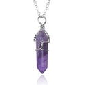 1pc Natural Purple Amethyst Crystal Gemstone Pendant Necklace, 18 Inch Surgical Stainless Steel Chain, GGP-E4