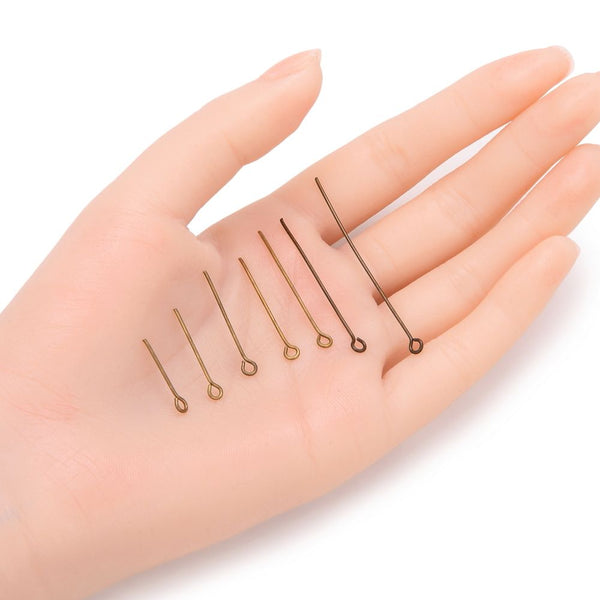 200pcs Eye Pins Eyepins, Antique Bronze Plated Brass, 0.8mm/20 Gauge, Length Selections: 22mm/26mm/30mm/38mm/50mm