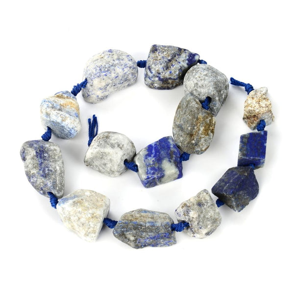 Natural Raw Blue Lapis Lazuli Crystal Gemstone Beads, Large Drilled Rough Nugget Stone,15 Inch GA-C7