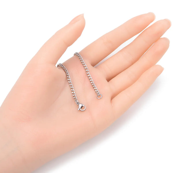 5pcs 304 Stainless Steel 3mm Diamond-Cut Cuban Curb Chain Necklaces (18 Inch/20 Inch/22 Inch)