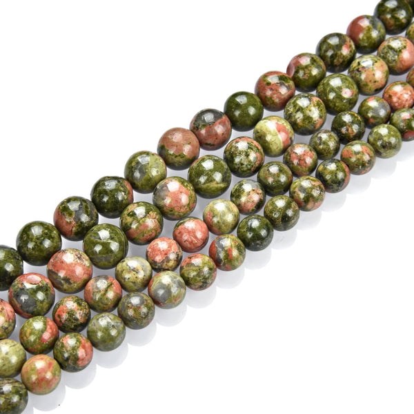 Natural Unakite Jasper Gemstone Round Beads, 1 Strand/15 Inch, Size Selections: 4mm/6mm/8mm/10mm