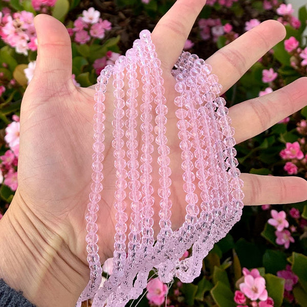 500pcs Creative Club Faceted Rondelle Crystal Glass Beads, Light Rose Pink, 6x4mm, Hole ID 1mm, CCR603