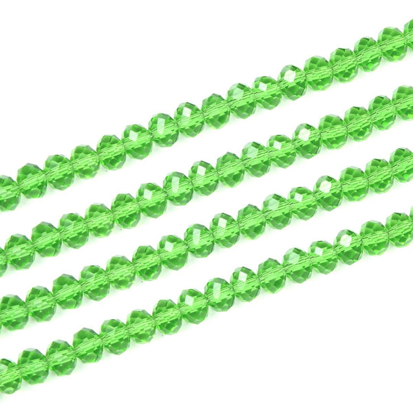 500pcs Creative Club Faceted Rondelle Crystal Glass Beads, Peridot Green, 6x4mm, Hole ID 1mm, CCR616