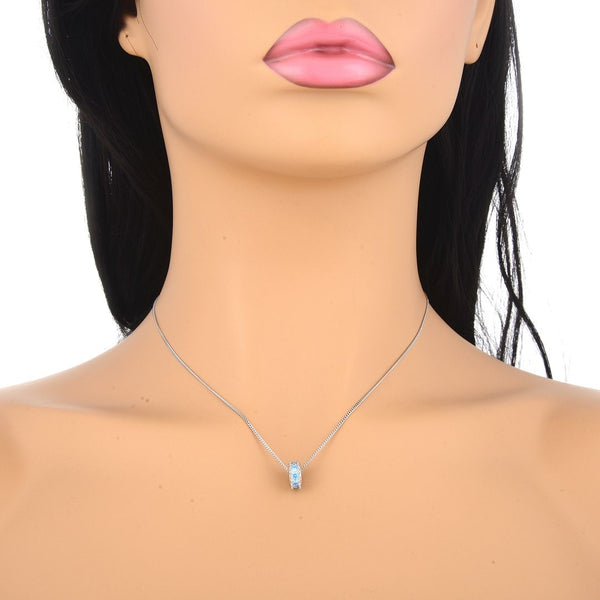 1pc 925 Sterling Silver March Birthstone Bead Charm, Blue Aquarmarine Cubic Zirconia CZ, 9.5x5mm, Hole ID 4.5mm, EC1-C3