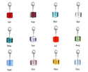 1 Set/12pcs Mixed Clip On Dangle Birthstone Charm Drops, 8mm Cube Crystal Beads, Sterling Silver Plated Clasps, BL5