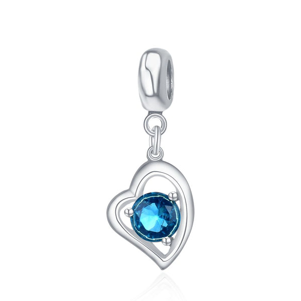 1pc 925 Sterling Silver Love Heart December Birthstone Charm Drop, Blue Zircon Cubic Zirconia CZ, 26mm (1 inch) Long, Hole ID 4.5mm, EC1-E12