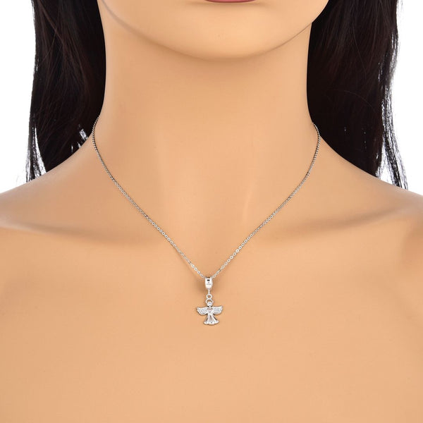 1pc Real 925 Sterling Silver Winged Angel Religious Cubic Zirconia CZ Charm Pendant, Compatible with Pandora All Other Charm Bracelet, EC7-D3