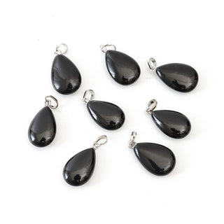 4pcs Natural Black Obsidian Gemstone Pendants, 20x15mm Teardrop Stone Drops, G2P-T9