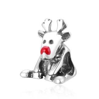 Real Solid Sterling Silver Elk Deer Charm Bead, Compatible with Pandora All Other Charm Bracelets