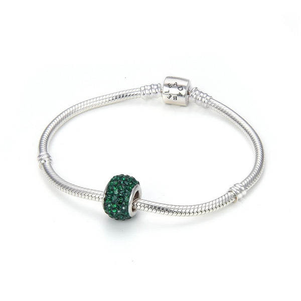 1pc 925 Sterling Silver May Emerald Green Birthstone Bead Charm, 12.5x7.5mm, Hole ID 4.8mm, Fit Pandora All Other Bracelets, EC684-5
