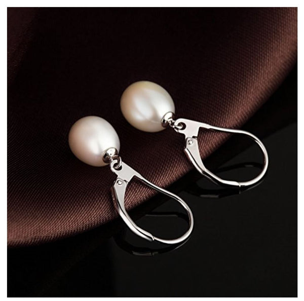 1 Pair 925 Sterling Silver Dangle Baroque Pearl Earrings, AAA Grade High Luster Freshwater Cultured 9x7mm Teardrop Pearls, PE3-2