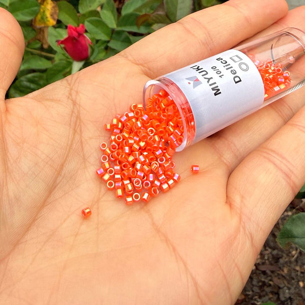 7.5g Miyuki Delica 10/0 Tube Seed Beads, Opaque Rainbow Orange DBM161