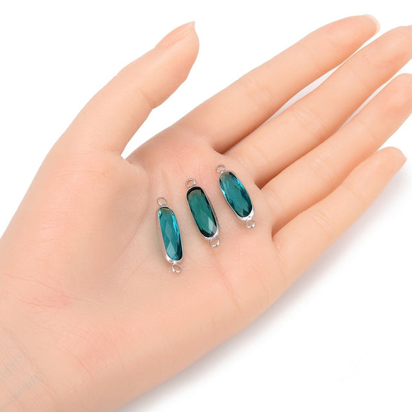 10pcs Grade A December Blue Zircon Rectangle Bar Birthstone Links, Sterling Silver Plated Brass, 21x7mm, CCP9-S12