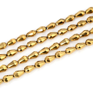 120pcs Creative Club Faceted Teardrop Crystal Glass Beads, Center Drilled, Gold Aurum, 12x8mm, Hole ID 1mm, CCT-1233