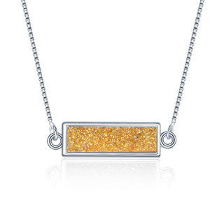 1pc Natural Druzy Crystal Pendant Necklace, Golden Champagne Bar Gemstone Pendant, 18 inch Stainless Steel Surgical Chain, GGP23-2