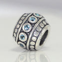 1pc 925 Sterling Silver Round March Birthstone Bead Charm, Blue Aquamarine Cubic Zirconia CZ, 10x8mm, Hole ID 4.5mm, EC1-F3