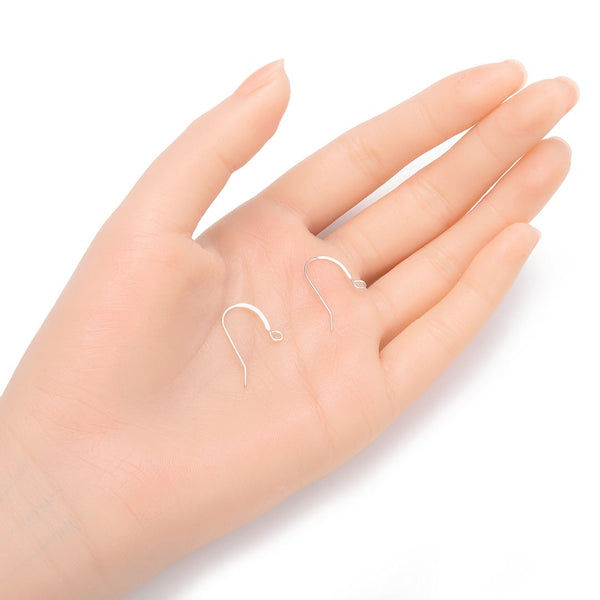 20pcs 925 Sterling Silver Flat Fish Earring Hooks, 18mm Long, Wire Gauge Selections: 0.6mm/0.7mm/0.8mm