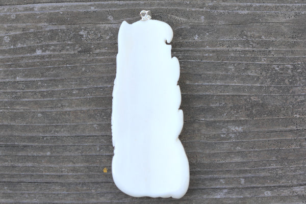 1pc Beautiful Sacred Two-Eagle Goddess Hand Carved White Buffalo Bone Drop Pendant, Symbol of Strength Prosperity Pendant, with Sterling Silver Bail, 2.5 Inch, BP-75