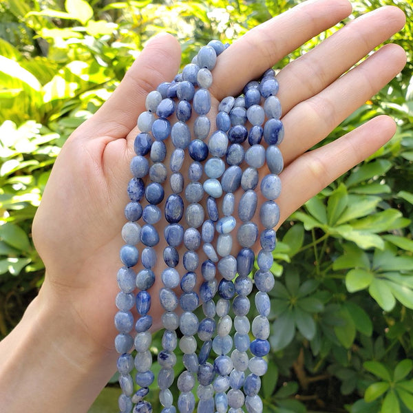 Natural Blue Aventurine Gemstone Oval Tumbled Pebble Beads, Irregular, 6mm to 8mm, Hole ID 1mm, 15 Inch/1 Strand, GZ11-29