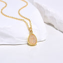 1pc Natural Druzy Crystal Pendant Necklace, Clear AB Teardrop Small Tiny Gemstone Pendant, 18 inch Gold Plated Stainless Steel Chain, GGP26-5