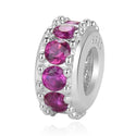 1pc 925 Sterling Silver July Birthstone Bead Charm, Red Ruby Cubic Zirconia CZ, 9.5x5mm, Hole ID 4.5mm, EC1-C7