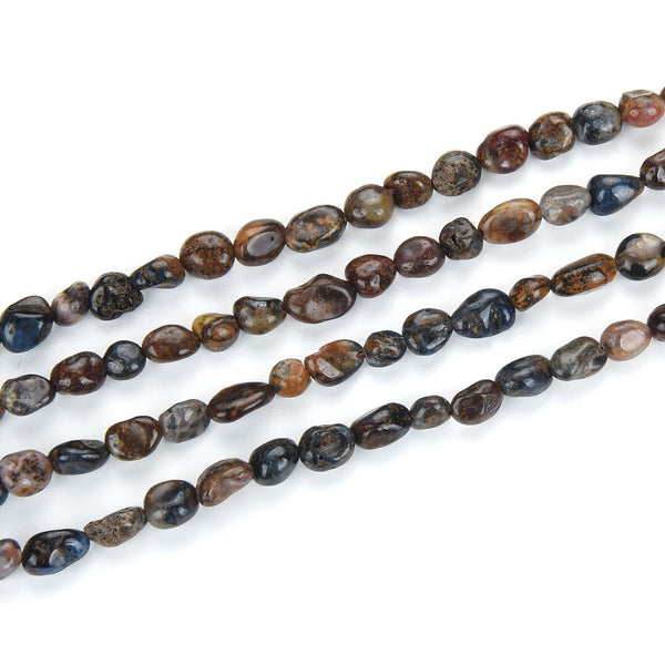 Natural Pietersite Hawks Eye Tiger Eye Gemstone Oval Tumbled Pebble Beads, Irregular, 7mm to 9mm, Hole ID 1mm, 15 Inch/1 Strand, GZ11-83