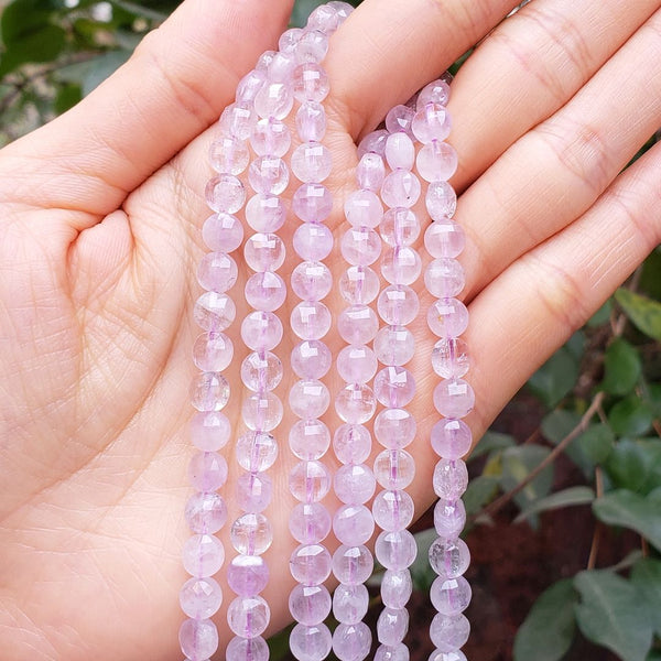 Natural Purple Lavender Jade Gemstone Faceted Flat Round Coin Beads, 6mm, Hole ID 1mm, 15 Inch/1 Strand, GZ13-6