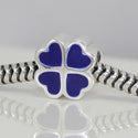 1pc Solid 925 Sterling Silver 4 Blue Heart-Petal Flower Bead Charm, Compatible with Pandora All Other Charm Bracelet, EC63