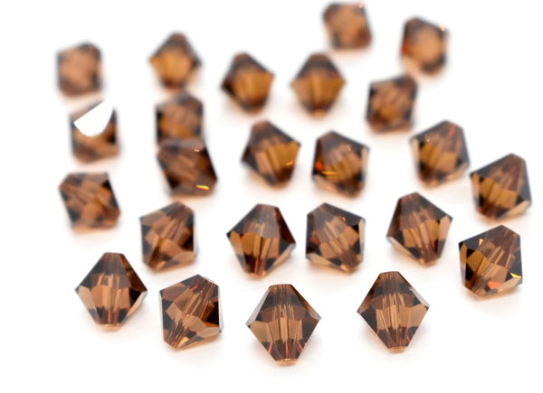 100pcs Preciosa Faceted Bicone Crystal Beads, Smoked Topaz, Size Selections: 3mm/4mm/6mm
