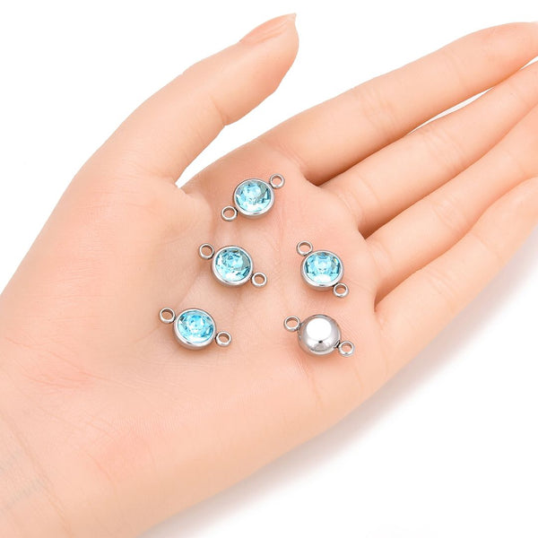 10pcs Grade A December Blue Zircon Birthstone Links, Stainless Steel, Tarnish Resistant, 10mm, CCP36-12