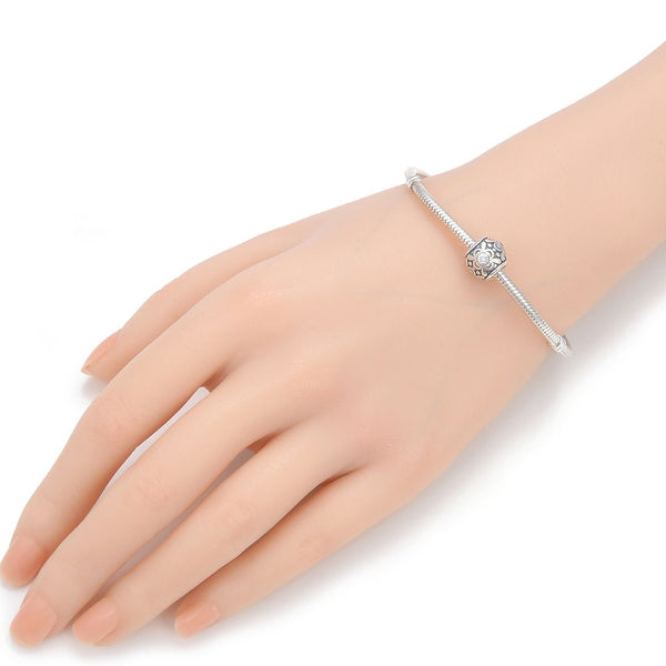 1pc 925 Sterling Silver Round Flower Pattern June Birthstone Bead Charm, Light Purple Alexandrite Cubic Zirconia CZ, 11.2x9.5mm, Hole ID 4.5mm, EC1-G6