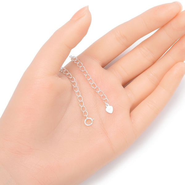 2pcs 925 Sterling Silver Chain Extender with Clasp, Heart Drop Cable Chain Extension, Length Selections: 2 inch/3 inch/4 inch/5 inch/6 inch