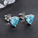 1 Pair 925 Sterling Silver March Love Heart Birthstone Stud Earrings, 6mm/0.84 Carat Cubic Zirconia CZ Blue Aquamarine Stone, SSE79-3