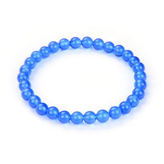 1 Strand Stretch Natural Blue Agate Beaded Gemstone Bracelet, 6mm Beads, Length Selections: 7 inch/7.5 inch/8 inch