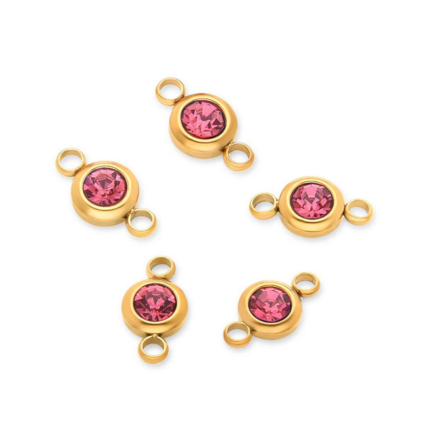 10pcs Grade A July Ruby Birthstone Links, 18K Yellow Gold Plated Stainless Steel, Tarnish Resistant, 6mm, CCP35-7
