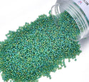 25g Miyuki Rocaille 15/0 Round Seed Beads Translucent Rainbow Green RR-179