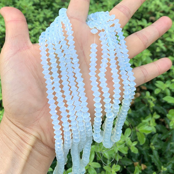 200pcs Creative Club Faceted Flat Bicone Rondelle Crystal Glass Beads #5305, White Opal, 6x4mm Small, Hole ID 1mm, CC3R634