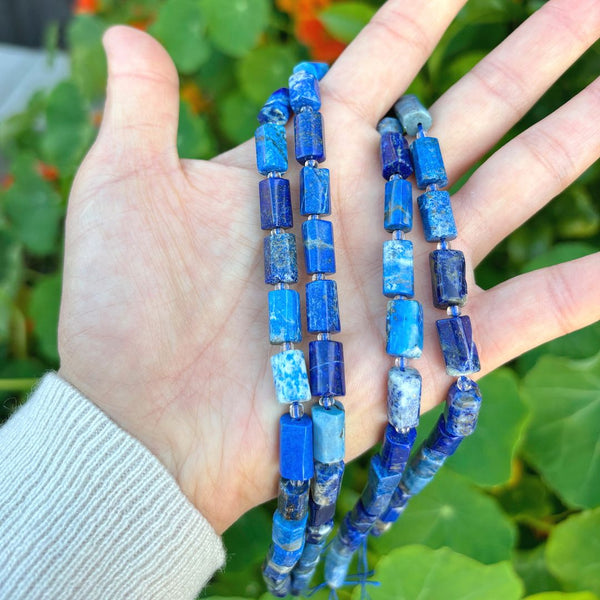 Natural Blue Lapis Lazuli Gemstone Faceted Tube Beads, 12x7mm, Hole ID 1mm, 15 Inch/1 Strand, GZ8-11
