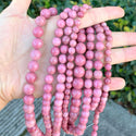Natural Grade A Pink Rhodonite Gemstone Round Beads, 1 Strand/15 Inch, Size Selections: 6mm/8mm/10mm