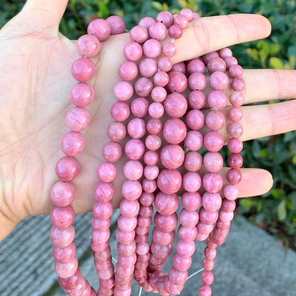 Natural Grade A Pink Rhodonite Gemstone Round Beads, 1 Strand/15 Inch, Size Selections: 6mm/8mm/10mm