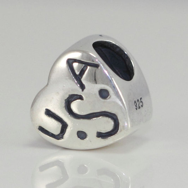 1pc Solid 925 Sterling Silver Love USA Charm Liberty Freedom Bead, Compatible with Pandora All Other Charm Bracelet, EC264