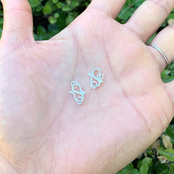 10pcs 925 Sterling Silver Small S Hook Clasps, with Closed Rings, Size Selections: 7mm/10mm
