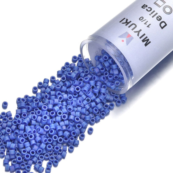 7.5g Miyuki Delica 11/0 Seed Beads, Opaque Matte Rainbow Cyan Blue DB1597