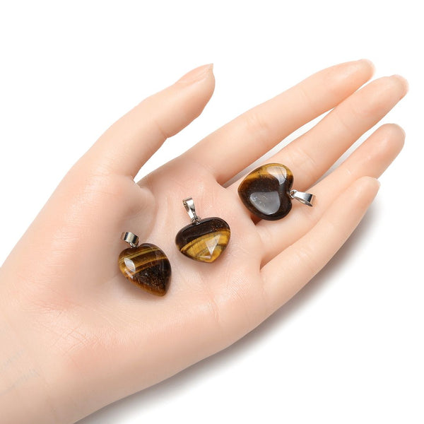 4pcs Natural Yellow Tiger Eye Gemstone Pendants, 20mm Heart Shaped Stone Drops, G2P-H1