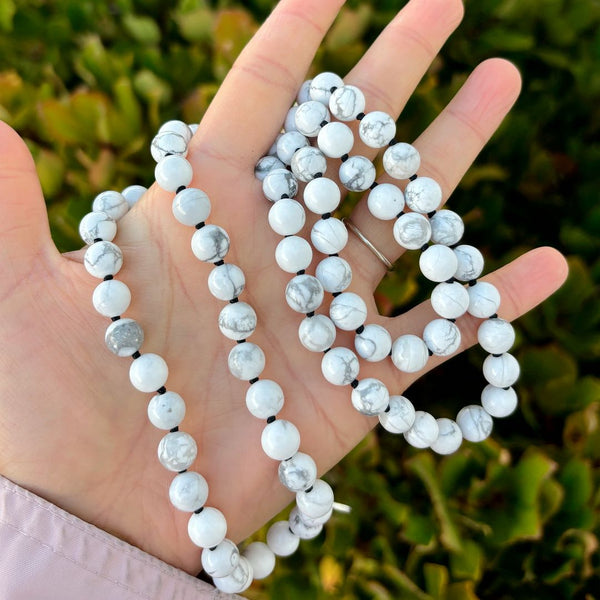 Adabele Premium 108 Mala Bead Black Tassel Necklace, 8mm Natural White Howlite Gemstone, Tibetan Buddhist Japa Prayer Beaded Jewelry RGN9