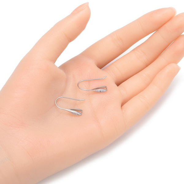 4pc Sterling Silver Fancy Earring Hooks, Pinch Bail, Cubic Zirconia CZ, Tarnish Resistant Rhodium Plated, 20mm, Strong, SS258