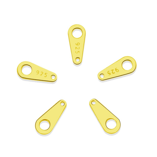 20pcs Real Yellow Gold Plated Sterling Silver Teardrop Chain End Tab, Quality Tags, 8.5mm, Small, SS329-2
