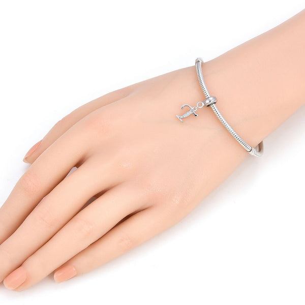 1pc 925 Sterling Silver Letter T, Alphabet Charm Pendant Drop, 18mm Long, Hole ID 4.5mm, EC3-A20